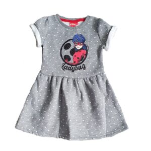 Miraculous Ladybug Dress Girls Ladybug Short Sleeve Dress Age 4-8 Years Grey