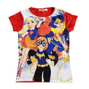 DC Superhero T-shirt Girls DC Superhero Short Sleeve T-shirt Age 4-10 Years Red
