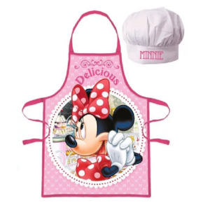 Minnie Mouse Apron & Chef Hat Set Girls Disney Chef Set Age 3-8 Years Delicious