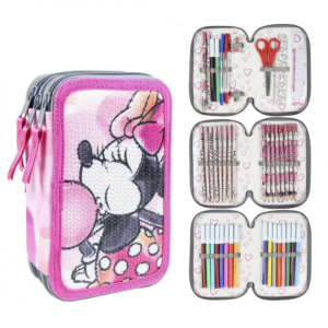 Minnie Mouse Pencil Case Girls Disney Minnie Mouse Filled Pencil Case 3 Layers Pink