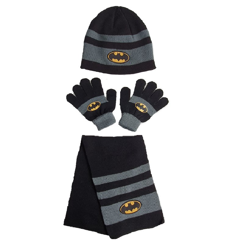 Batman Hat Gloves & Scarf Set Kids Winter Batman 3 Piece Hat Set Age 3-8  Years - Online Character Shop