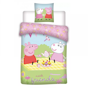 Peppa Pig Duvet Cover & Pillow Case Set For Cot/Cot Bed Friends 100% Cotton 100 x 135 cm