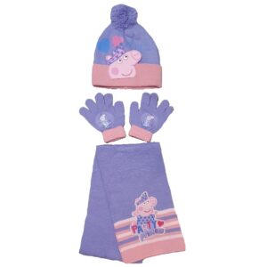 Peppa Pig Hat Gloves & Scarf Girls Peppa Pig Winter Hat Set 3 Piece Set Age 3-8 Years