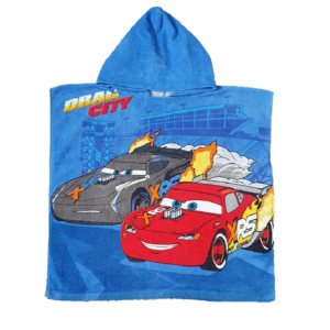 Cars Poncho Boys Blue Disney Cars Lightning McQueen 100% Cotton Poncho Size 60 x 120 cm