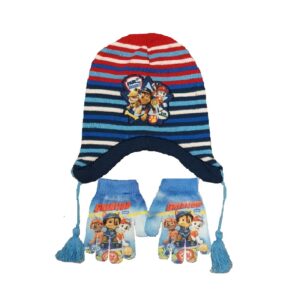 Paw Patrol Hat & Gloves Kids Paw Patrol Strip Winter Hat & Gloves Age 3-8 Years Red & Navy
