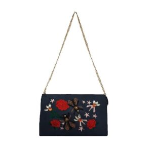 Women's Rose Embroidered Handbag With Chain Strap