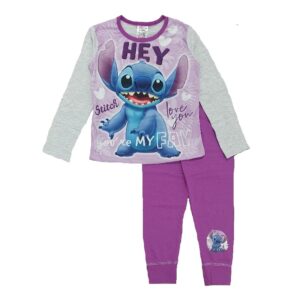 Stitch Pyjamas Girls Disney Stitch Sleepwear Size 4-10 Years Purple & Grey