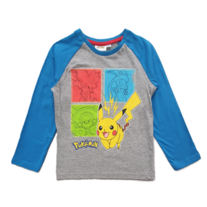 Pokemon T-shirt Boys Pokemon Long Sleeve Top Grey Size 4-12 Years