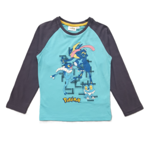 Pokemon T-shirt Boys Pokemon Long Sleeve Top Blue Size 4-12 Years