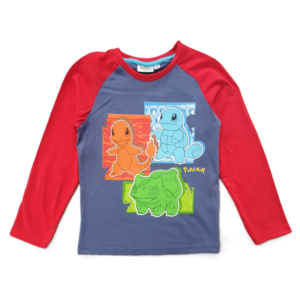 Pokemon T-shirt Boys Pokemon Long Sleeve Top Red Size 4-12 Years