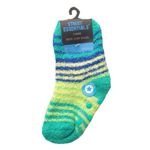 Cosy Socks Boys Fluffy Cosy Socks 2 Pairs In A Pack With Anti Slip Grippers Green Size UK 6-3.5, EU 23-36