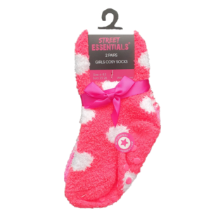 Cosy Socks Girls Fluffy Cosy Socks 2 Pairs In A Pack With Anti Slip Grippers Pink Size UK 6-3.5, EU 23-36