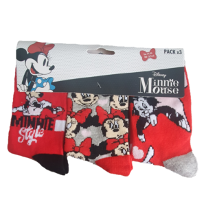 Minnie Mouse Socks Girls Disney Minnie Mouse 3 In A Pack Socks Size 6-14.5 UK Red