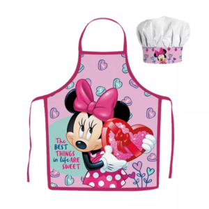 Minnie Mouse Apron & Chef Hat Set Pink Heart Girls Disney Minnie Mouse Chef Set Age 3-8 Years