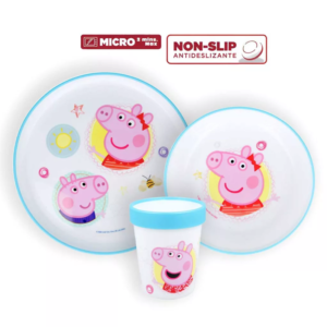 Peppa Pig Dinner Set Kids Peppa Pig Plate Deep Bowl & Cup Set Non Slip Microwaveable Peppa Pig Dinner Set