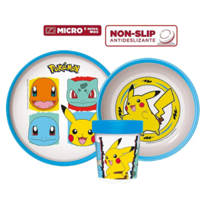 Pokemon Dinner Set Kids Pokemon Plate Deep Bowl & Cup Set Non Slip Microwaveable Pokemon Dinner Set