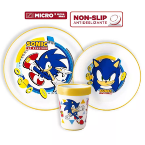 Sonic Dinner Set Kids Sonic The Hedgehog Plate Deep Bowl & Cup Set Non Slip Microwaveable Sonic Dinner Set